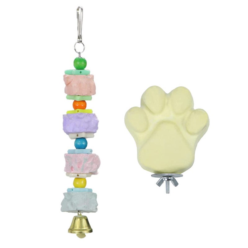 Litewoo Bird Beak Trim Colorful Calcium Stone Parrot Pet Chew Long String Cage Toy with Bell, Chinchilla Grinding Teeth Claw Shape Lava Block for Conure, Budgies, Parakeet, Hamster, Rabbit 2-Pcs - Image 3
